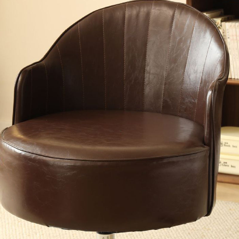 Traditional Chinese Rubber Wood Faux Oil Wax Leather Curved Swivel Accent Chair With Backrest For Living Room