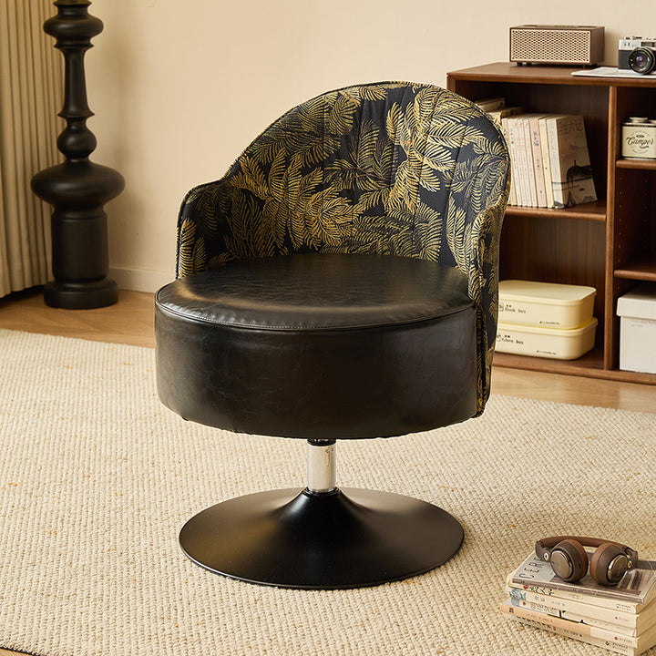 Chaise d'appoint courbe ronde en acier au carbone avec dossier, en cuir synthétique vintage traditionnel effet huile et cire, pour salon 