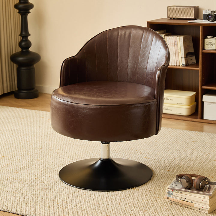 Chaise d'appoint courbe ronde en acier au carbone avec dossier, en cuir synthétique vintage traditionnel effet huile et cire, pour salon 
