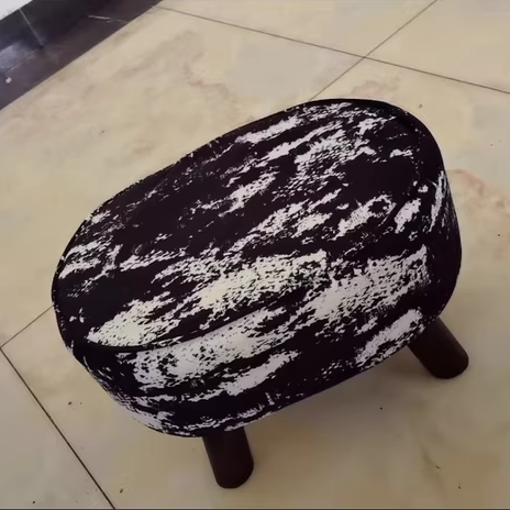 Traditional Chinese Fabric Pine Wood Round Cylindrical Low Stool For Living Room