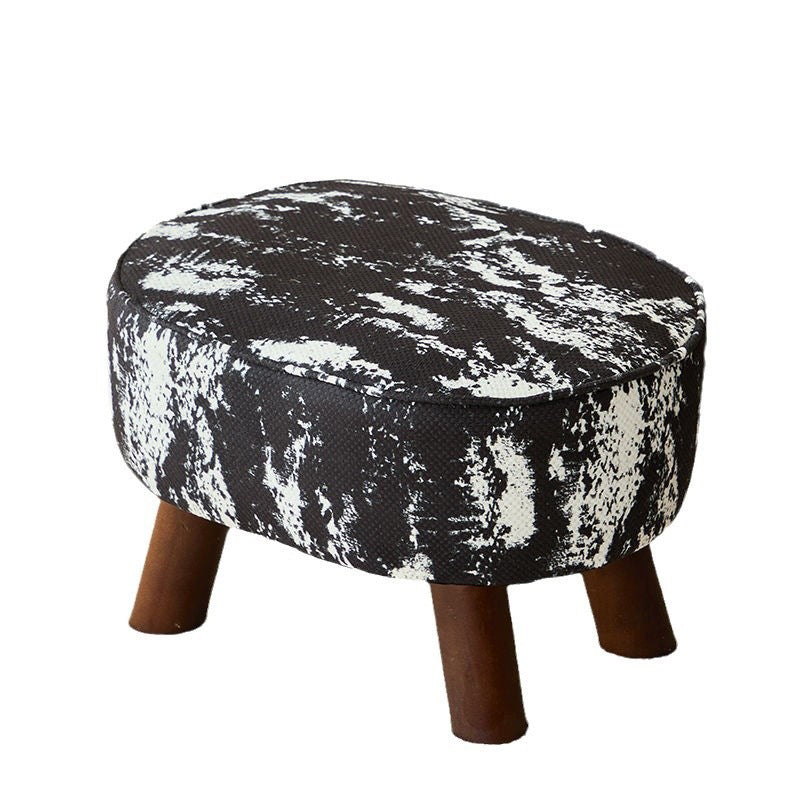 Traditional Chinese Fabric Pine Wood Round Cylindrical Low Stool For Living Room