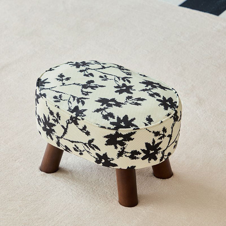 Traditional Chinese Fabric Pine Wood Round Cylindrical Low Stool For Living Room