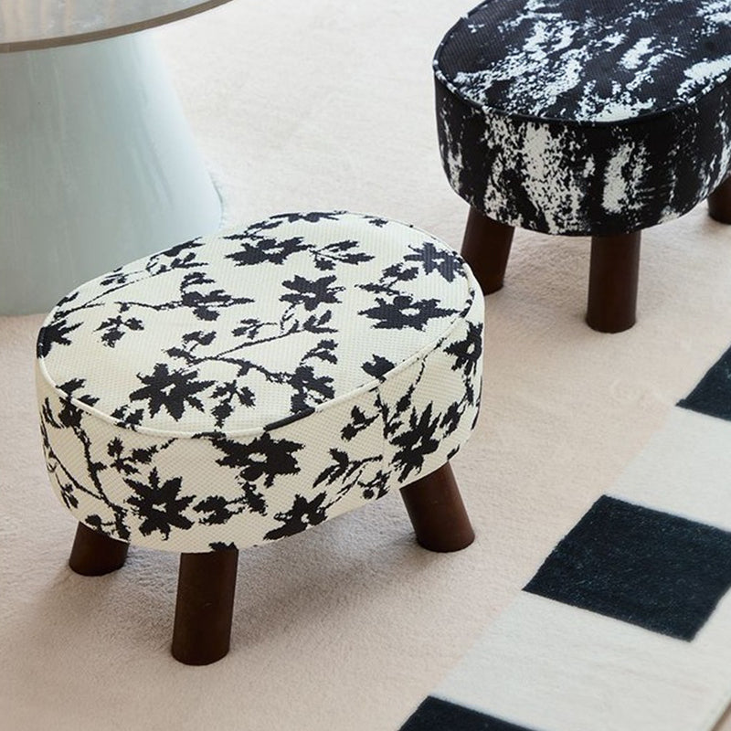 Traditional Chinese Fabric Pine Wood Round Cylindrical Low Stool For Living Room