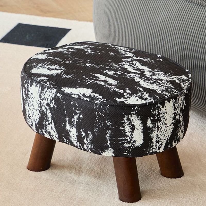 Traditional Chinese Fabric Pine Wood Round Cylindrical Low Stool For Living Room