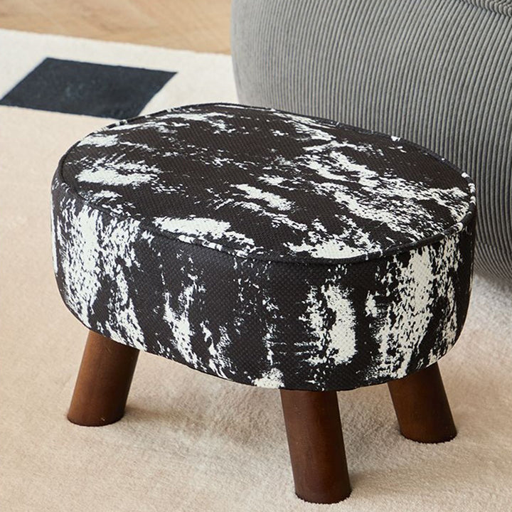 Traditional Chinese Fabric Pine Wood Round Cylindrical Low Stool For Living Room