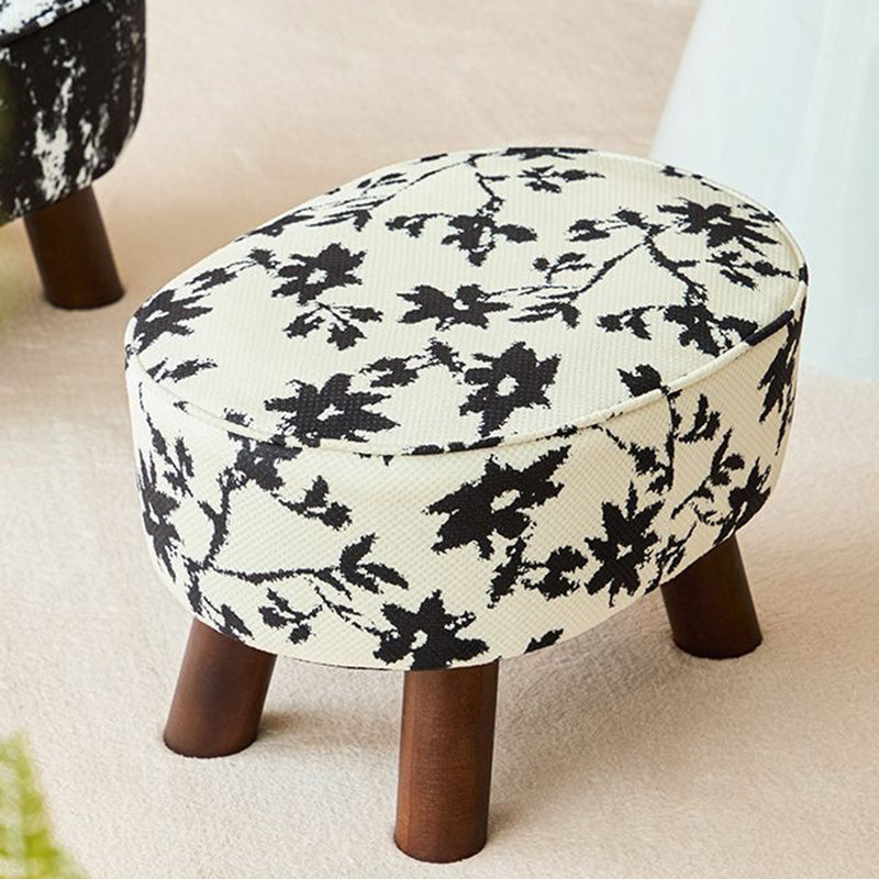 Traditional Chinese Fabric Pine Wood Round Cylindrical Low Stool For Living Room