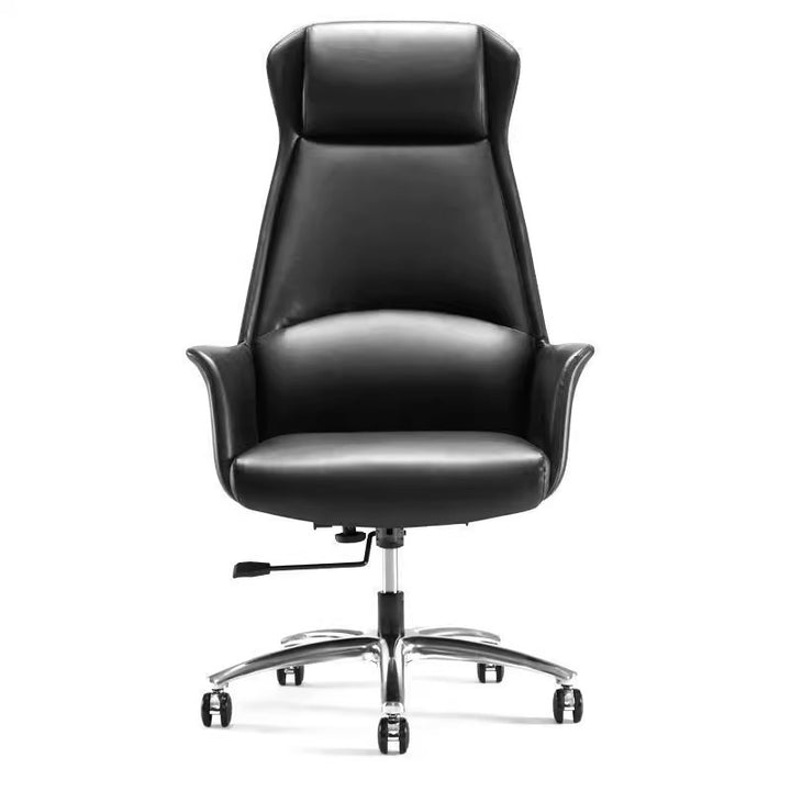 Moderner skandinavischer Bürostuhl mit Rückenlehne und Armlehnen aus Kunstleder, Chromstahl, gebogenem Quadrat und Fünf-Sterne-Fußkreuz für das Homeoffice 