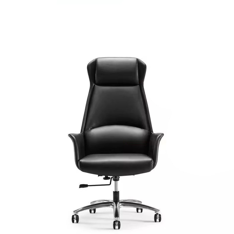 Moderner skandinavischer Bürostuhl mit Rückenlehne und Armlehnen aus Kunstleder, Chromstahl, gebogenem Quadrat und Fünf-Sterne-Fußkreuz für das Homeoffice 