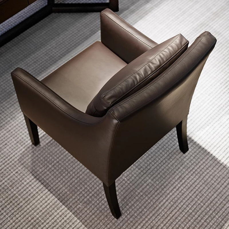 Modern Luxury Microfiber Leather Oak Wood Plywood Curved Square Desk Chair With Backrest Armrest For Home Office