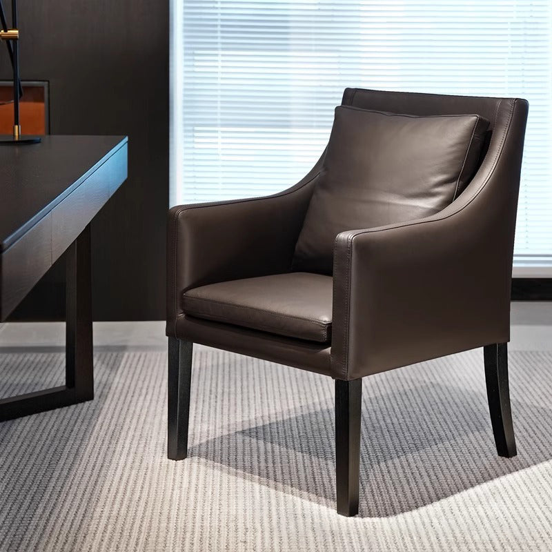 Modern Luxury Microfiber Leather Oak Wood Plywood Curved Square Desk Chair With Backrest Armrest For Home Office