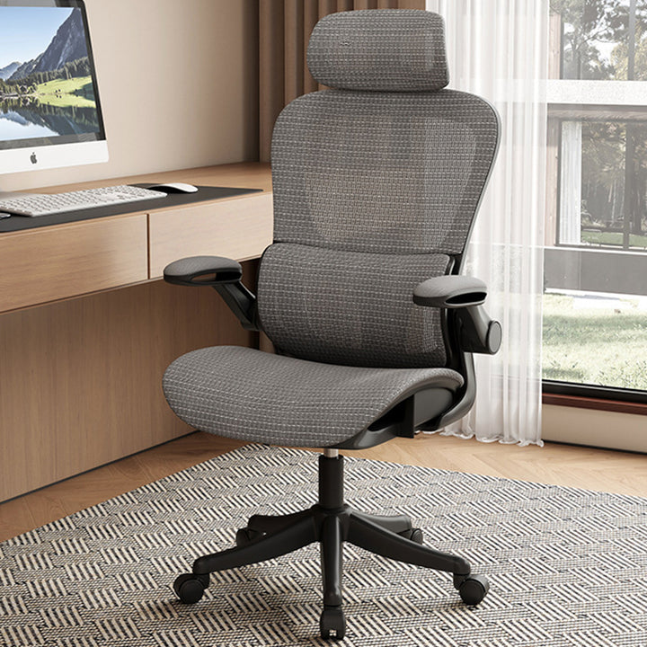 Chaise de bureau courbée moderne minimaliste à cinq branches en acier et maille de nylon avec dossier et accoudoirs pour bureau à domicile 