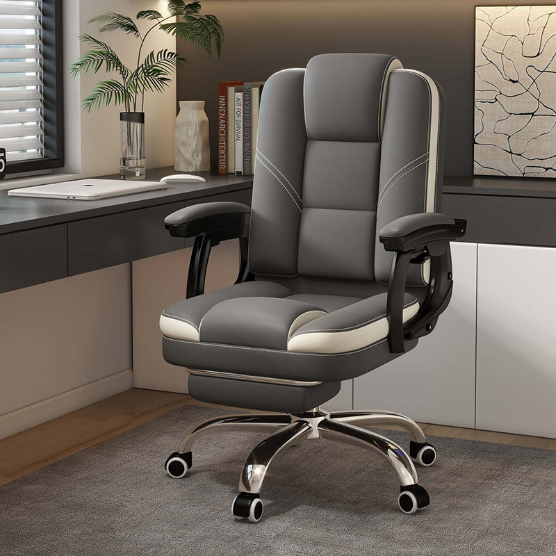 Chaise de bureau contemporaine scandinave en cuir, acier, rectangulaire incurvée, cinq étoiles, avec dossier et accoudoirs, pour la maison et le bureau 