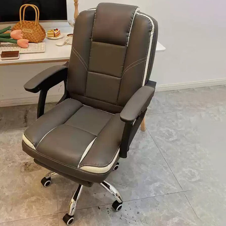 Chaise de bureau contemporaine scandinave en cuir, acier, rectangulaire incurvée, cinq étoiles, avec dossier et accoudoirs, pour la maison et le bureau 