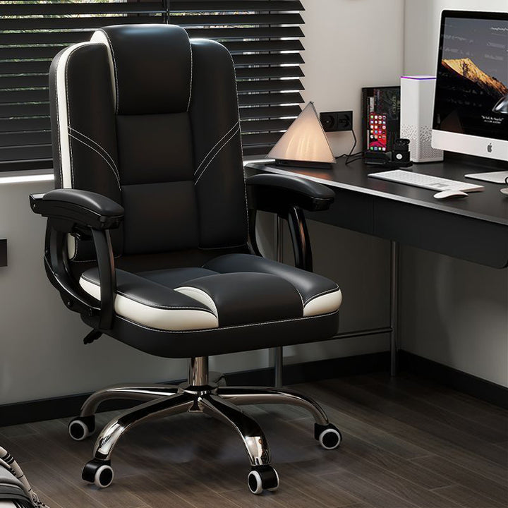 Chaise de bureau contemporaine scandinave en cuir, acier, rectangulaire incurvée, cinq étoiles, avec dossier et accoudoirs, pour la maison et le bureau 