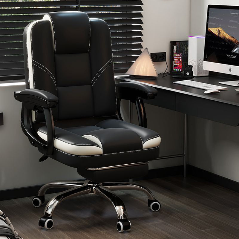 Chaise de bureau contemporaine scandinave en cuir, acier, rectangulaire incurvée, cinq étoiles, avec dossier et accoudoirs, pour la maison et le bureau 