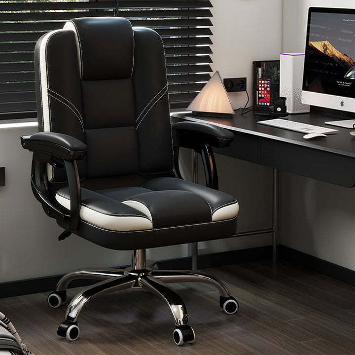Chaise de bureau contemporaine scandinave en cuir, acier, rectangulaire incurvée, cinq étoiles, avec dossier et accoudoirs, pour la maison et le bureau 
