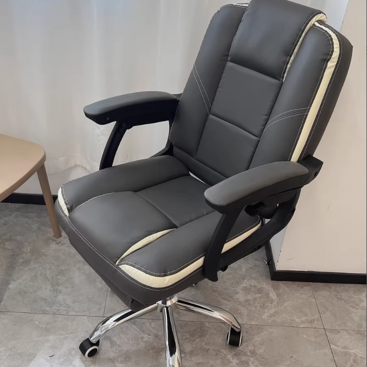 Chaise de bureau contemporaine scandinave en cuir, acier, rectangulaire incurvée, cinq étoiles, avec dossier et accoudoirs, pour la maison et le bureau 