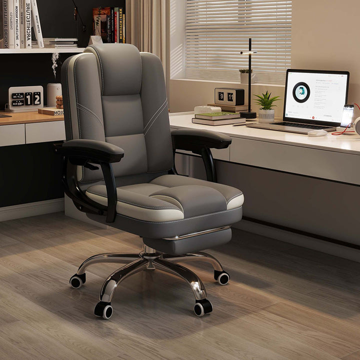 Chaise de bureau contemporaine scandinave en cuir, acier, rectangulaire incurvée, cinq étoiles, avec dossier et accoudoirs, pour la maison et le bureau 