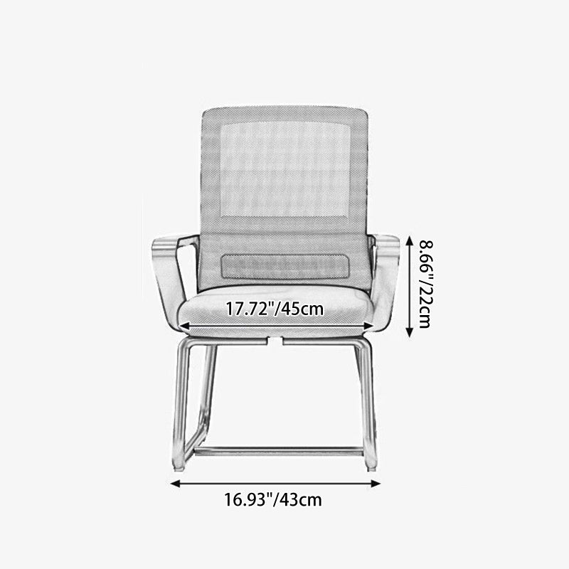 Chaise de bureau carrée moderne minimaliste en métal à structure cantilever en maille, avec dossier et accoudoirs, pour bureau à domicile 