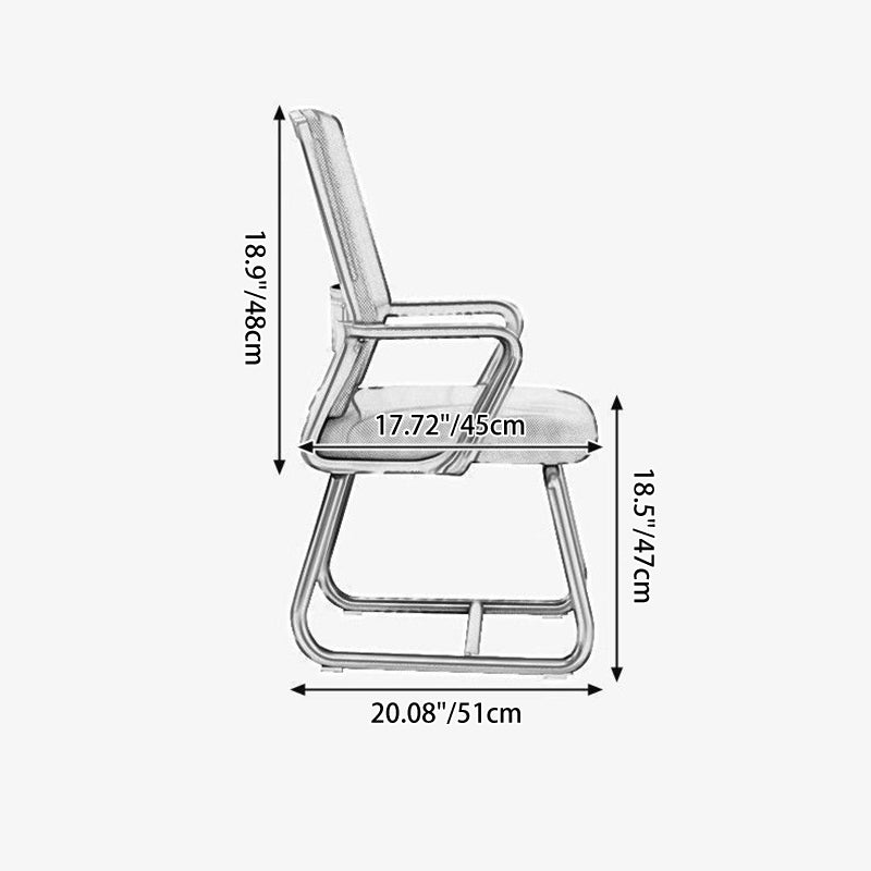 Chaise de bureau carrée moderne minimaliste en métal à structure cantilever en maille, avec dossier et accoudoirs, pour bureau à domicile 