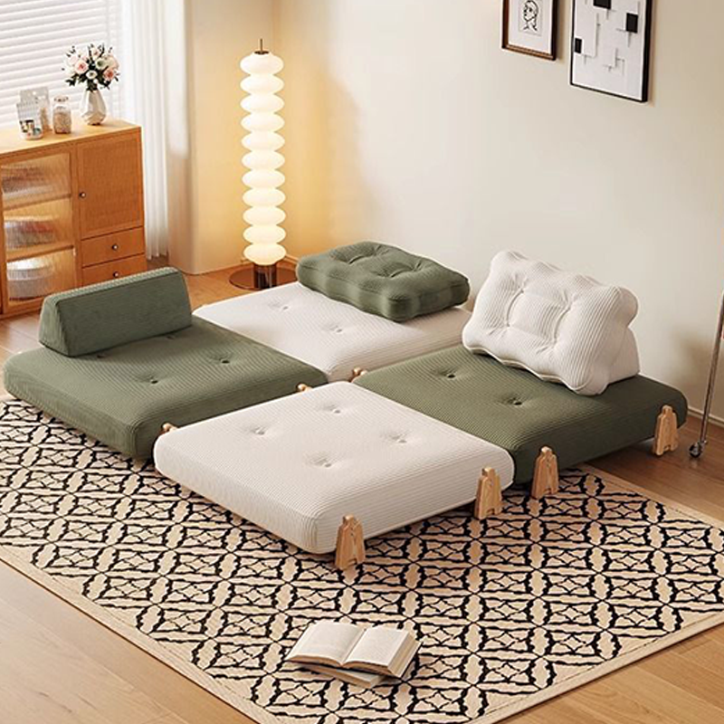 Modern Minimalist Corduroy Rubberwood Wave Shape Folding Sofa Bed For Living Room