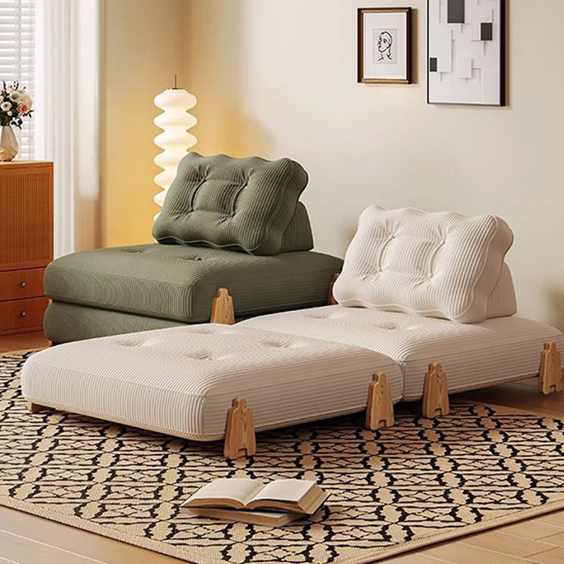 Modern Minimalist Corduroy Rubberwood Wave Shape Folding Sofa Bed For Living Room