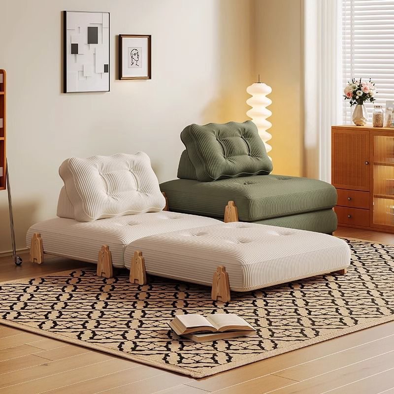 Modern Minimalist Corduroy Rubberwood Wave Shape Folding Sofa Bed For Living Room