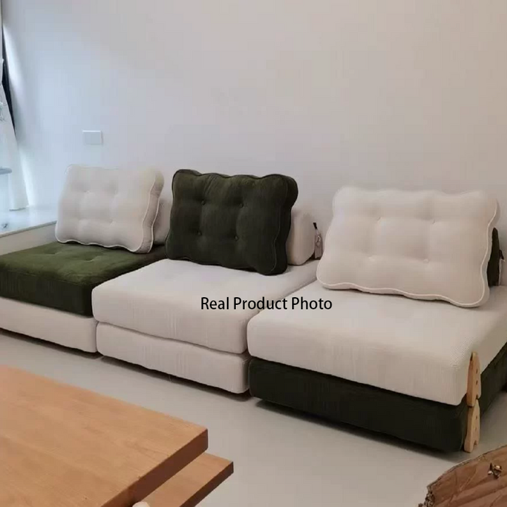 Modern Minimalist Corduroy Rubberwood Wave Shape Folding Sofa Bed For Living Room