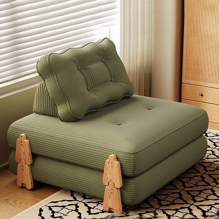 Modern Minimalist Corduroy Rubberwood Wave Shape Folding Sofa Bed For Living Room