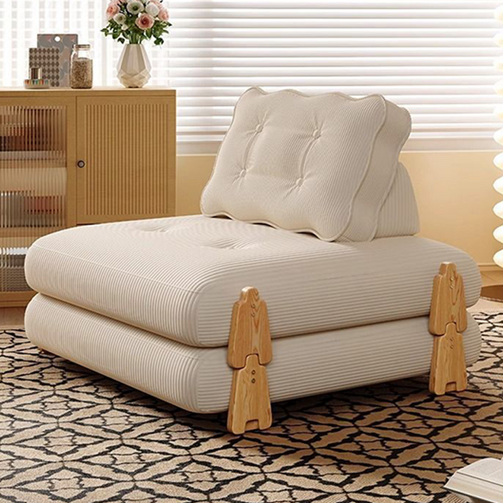 Modern Minimalist Corduroy Rubberwood Wave Shape Folding Sofa Bed For Living Room