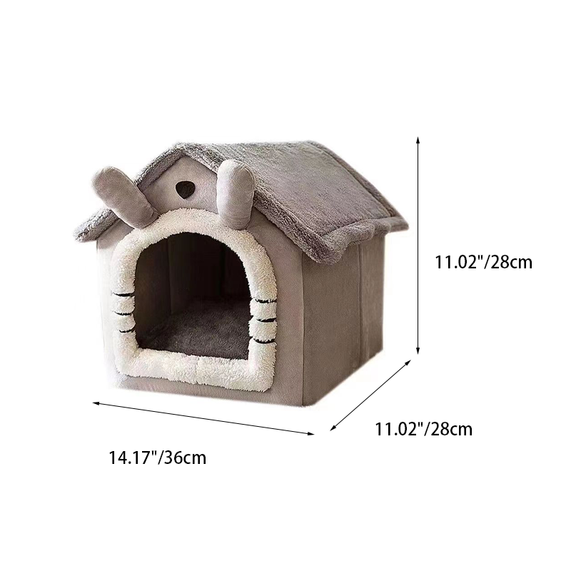 モダンなアールデコ調の豪華な布製ハウス型犬用ベッド、リビングルーム向けの囲まれたペットハウス 