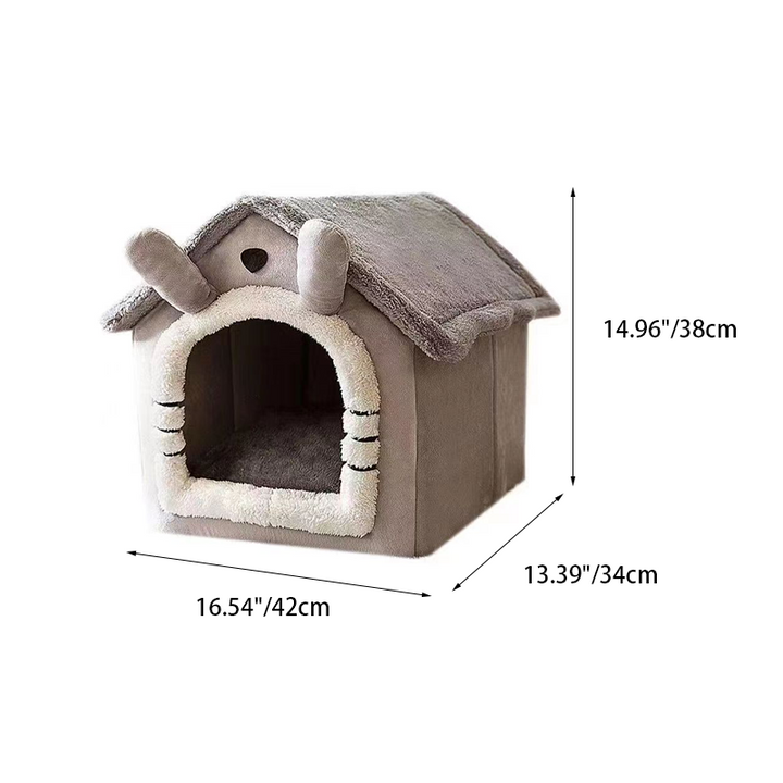 モダンなアールデコ調の豪華な布製ハウス型犬用ベッド、リビングルーム向けの囲まれたペットハウス 