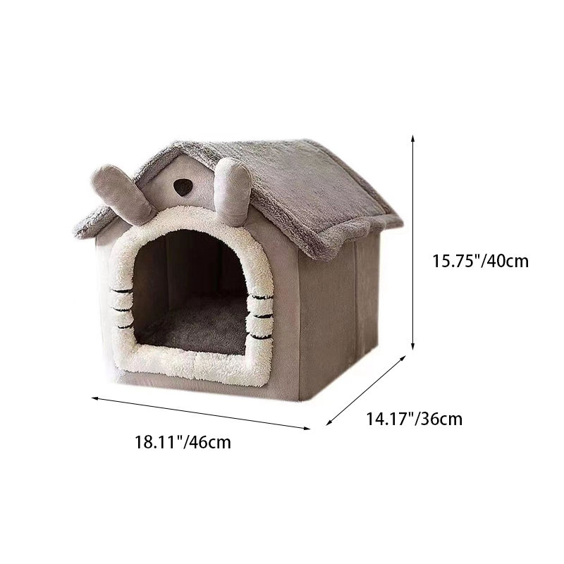 モダンなアールデコ調の豪華な布製ハウス型犬用ベッド、リビングルーム向けの囲まれたペットハウス 