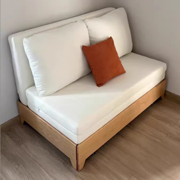 Sofá cama convertible rectangular plegable de madera maciza, acero y lino, estilo minimalista moderno, para sala de estar 