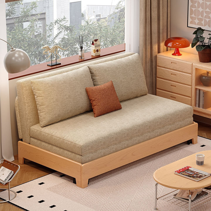 Sofá cama convertible rectangular plegable de madera maciza, acero y lino, estilo minimalista moderno, para sala de estar 