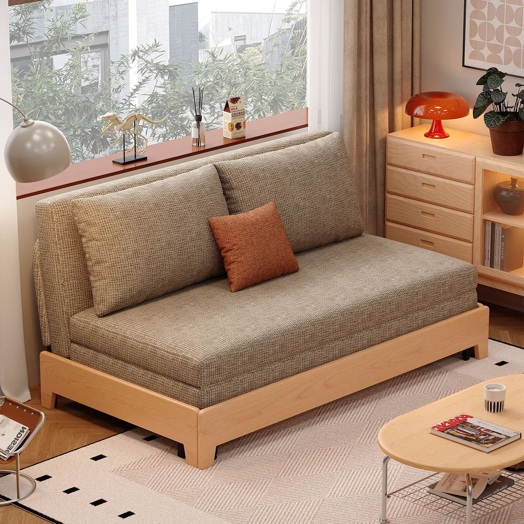Sofá cama convertible rectangular plegable de madera maciza, acero y lino, estilo minimalista moderno, para sala de estar 