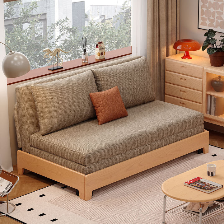 Sofá cama convertible rectangular plegable de madera maciza, acero y lino, estilo minimalista moderno, para sala de estar 