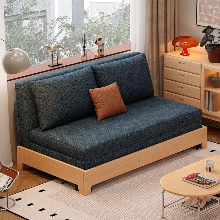 Sofá cama convertible rectangular plegable de madera maciza, acero y lino, estilo minimalista moderno, para sala de estar 