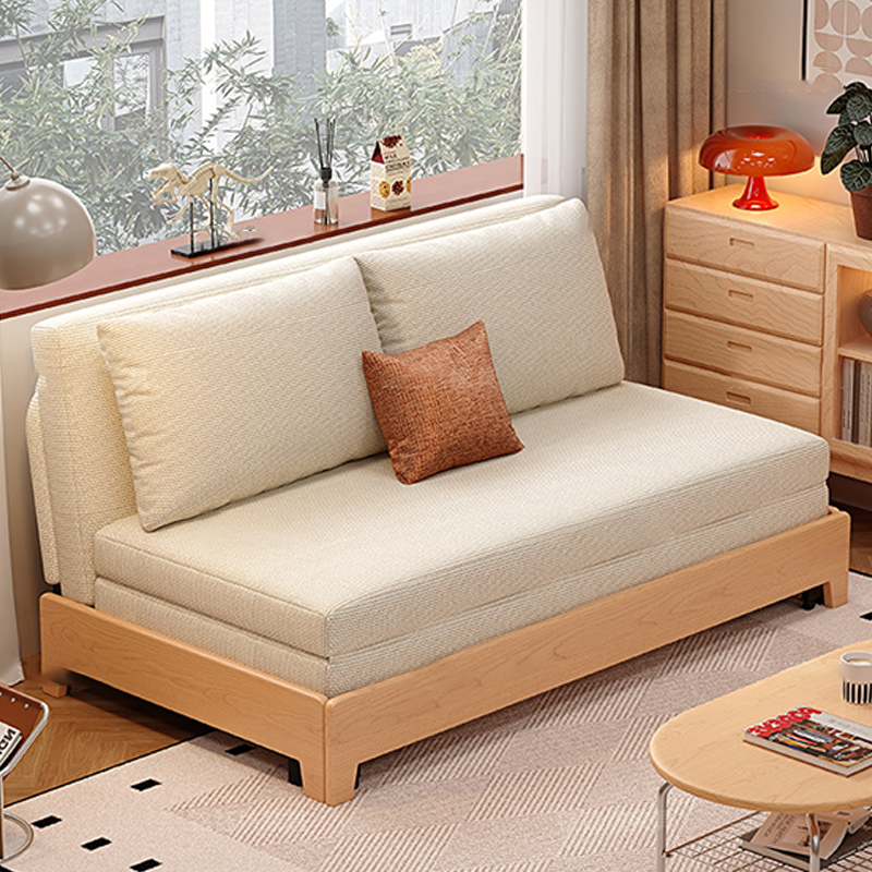 Sofá cama convertible rectangular plegable de madera maciza, acero y lino, estilo minimalista moderno, para sala de estar 