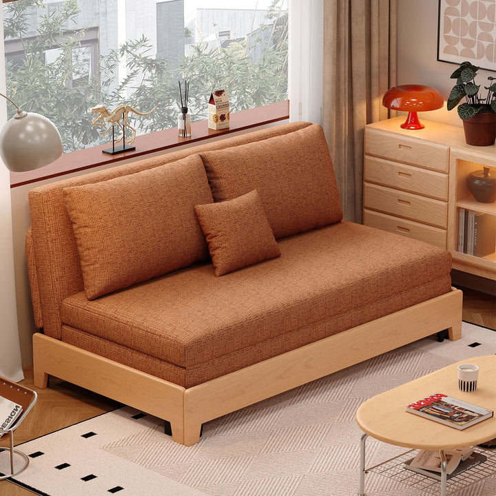 Sofá cama convertible rectangular plegable de madera maciza, acero y lino, estilo minimalista moderno, para sala de estar 
