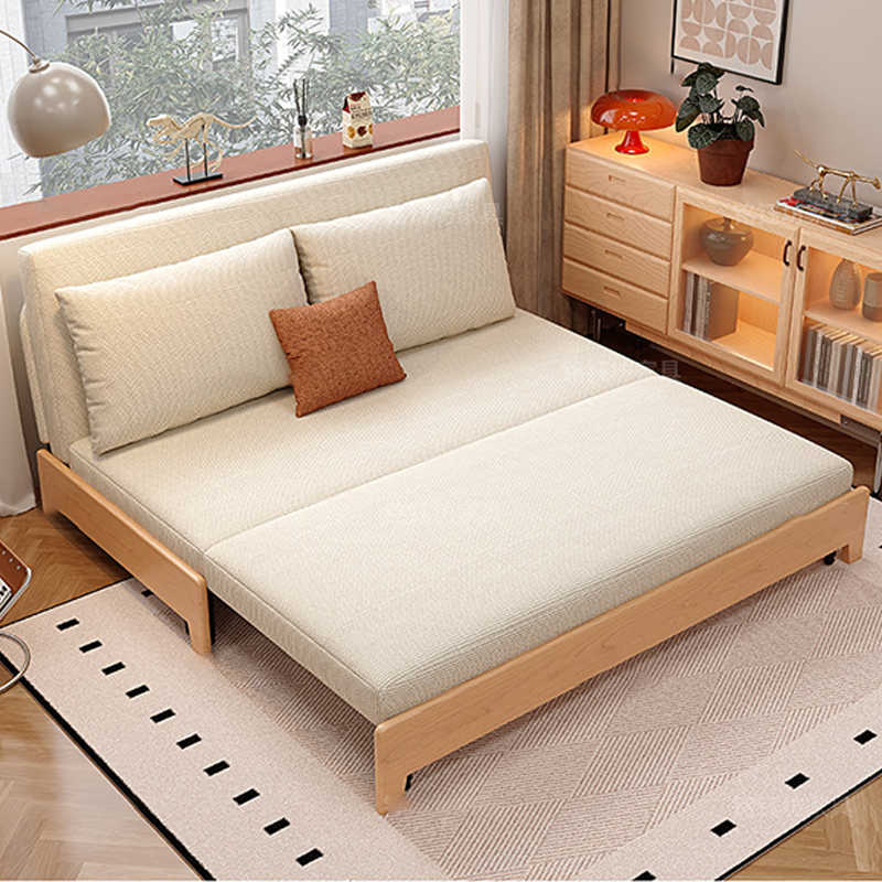 Sofá cama convertible rectangular plegable de madera maciza, acero y lino, estilo minimalista moderno, para sala de estar 