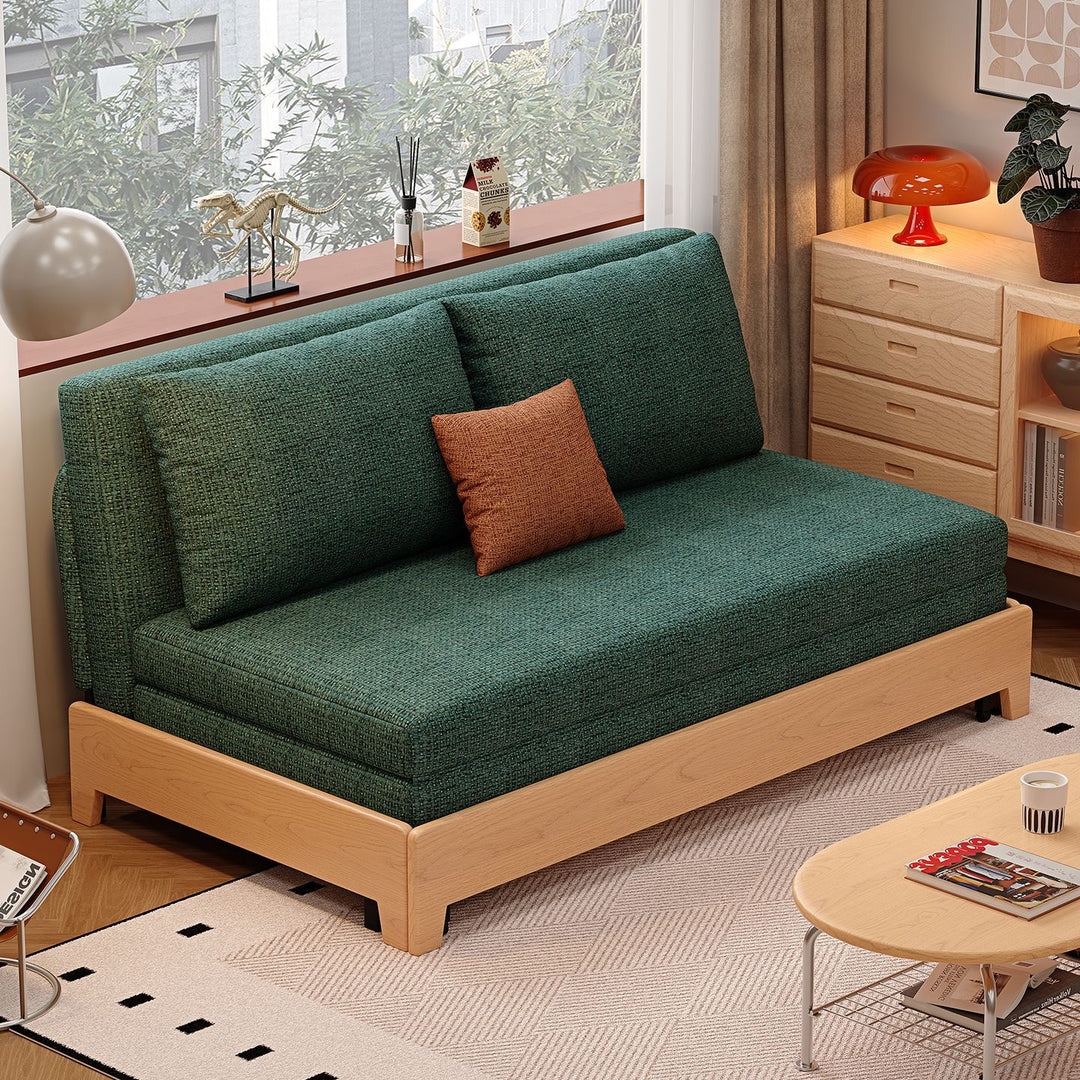 Sofá cama convertible rectangular plegable de madera maciza, acero y lino, estilo minimalista moderno, para sala de estar 
