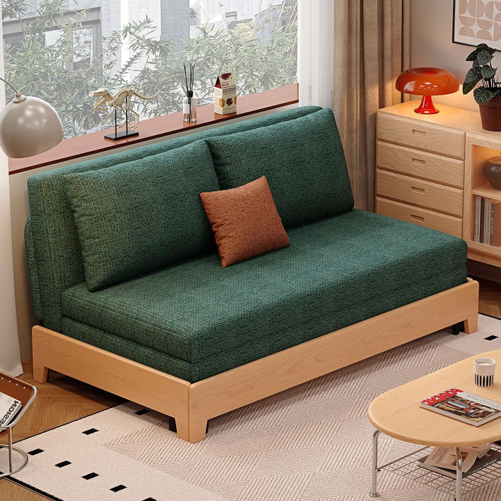 Sofá cama convertible rectangular plegable de madera maciza, acero y lino, estilo minimalista moderno, para sala de estar 