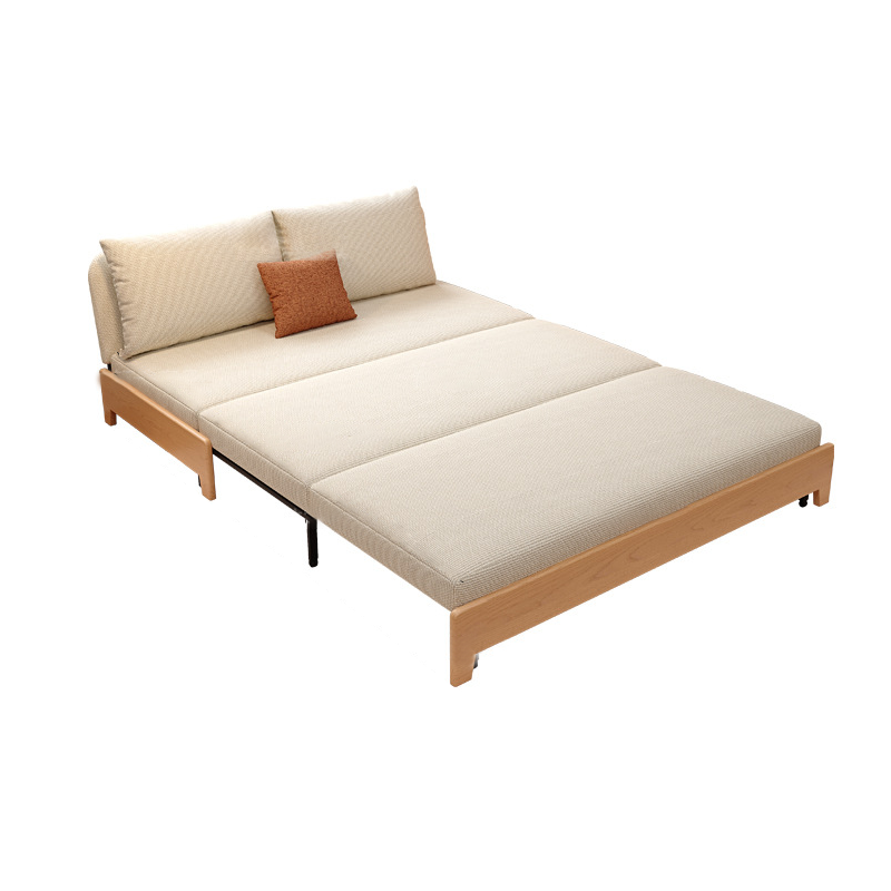 Sofá cama convertible rectangular plegable de madera maciza, acero y lino, estilo minimalista moderno, para sala de estar 