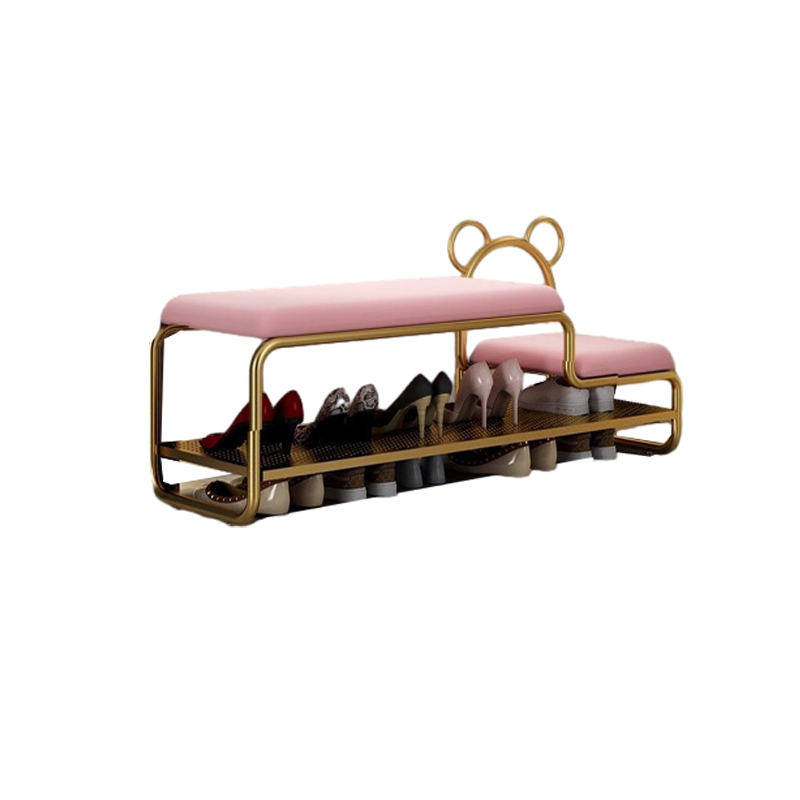 Contemporary Scandinavian PU Leather Metal Bear Shape Rectangular Shoe Bench 1-Tier For Living Room