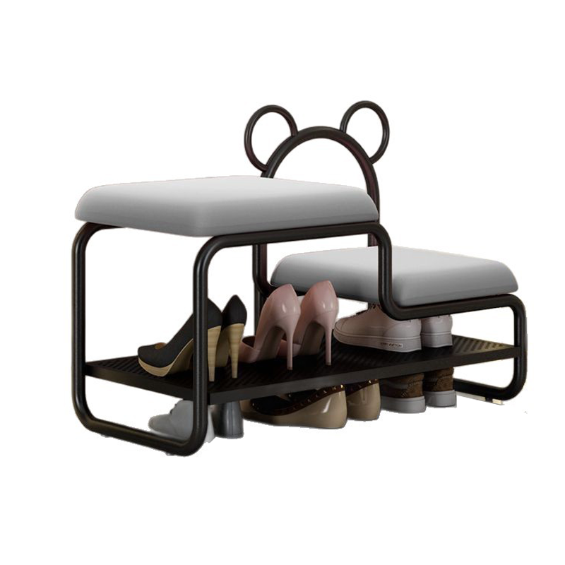 Contemporary Scandinavian PU Leather Metal Bear Shape Rectangular Shoe Bench 1-Tier For Living Room