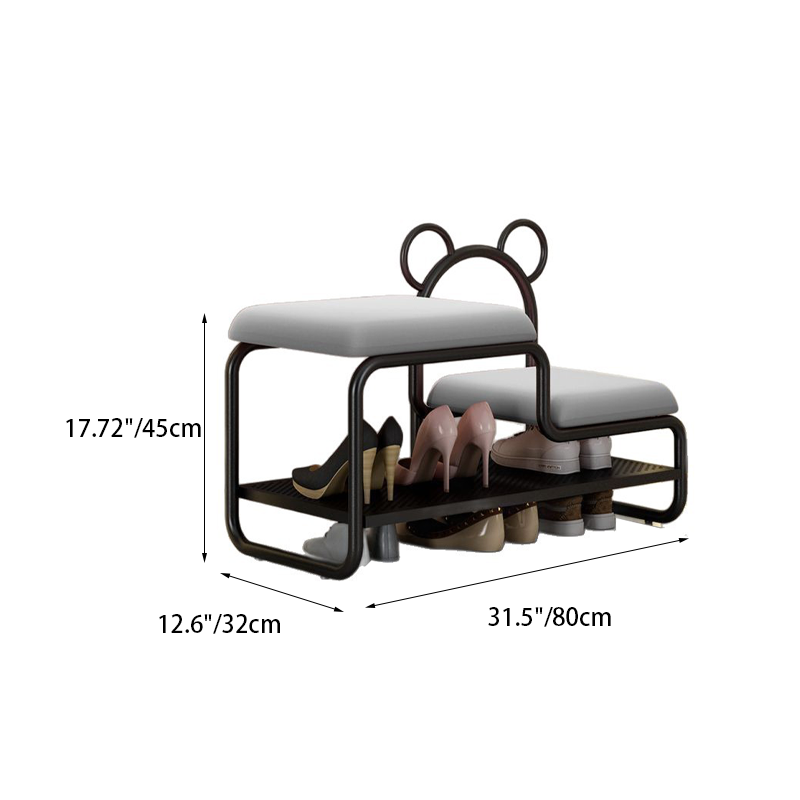 Contemporary Scandinavian PU Leather Metal Bear Shape Rectangular Shoe Bench 1-Tier For Living Room