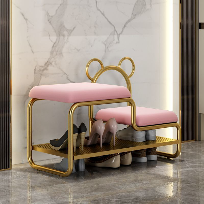 Contemporary Scandinavian PU Leather Metal Bear Shape Rectangular Shoe Bench 1-Tier For Living Room