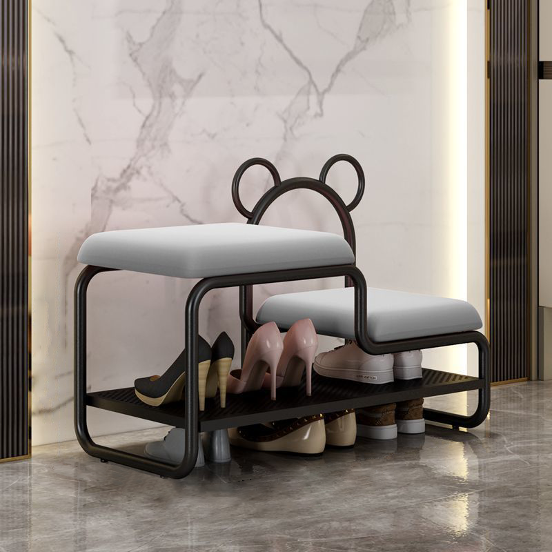 Contemporary Scandinavian PU Leather Metal Bear Shape Rectangular Shoe Bench 1-Tier For Living Room