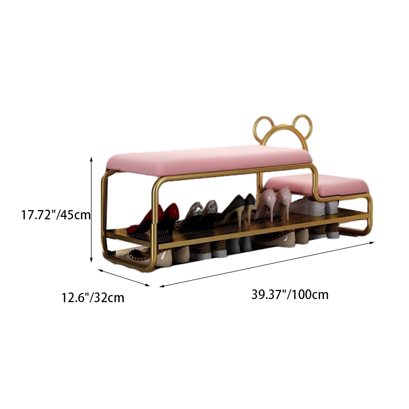 Contemporary Scandinavian PU Leather Metal Bear Shape Rectangular Shoe Bench 1-Tier For Living Room